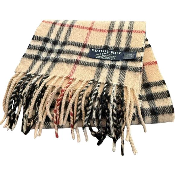 Burberry 100% Cashmere Scarf Beige Nova Check in Stone 112” Extra Long x 7” Wide - Picture 1 of 8